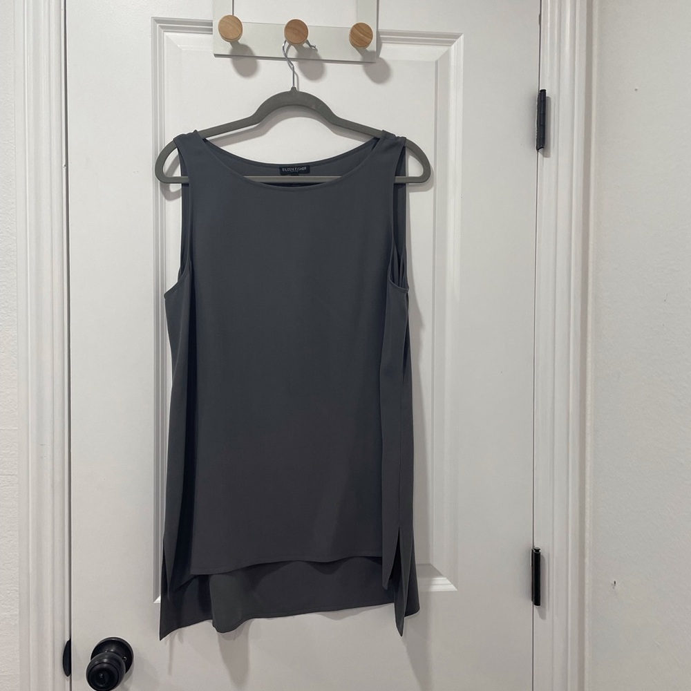 Eileen Fisher System Silk Georgette Crepe Bateau Neck Shell